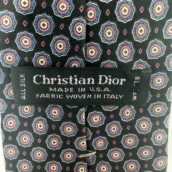 Christian Dior Silk Tie Blue & Mauve Medallion Print 58" Luxury Designer Necktie - Picture 2 of 5